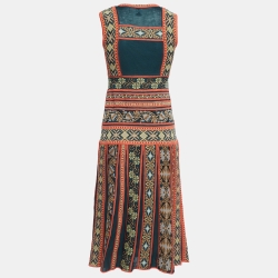 Pre Owned M Missoni Green/Multicolor Patterned Knit Midi Dress S