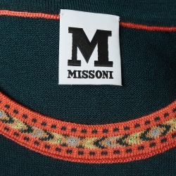 Pre Owned M Missoni Green/Multicolor Patterned Knit Midi Dress S