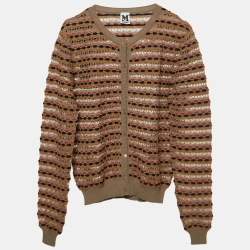 Pre Owned M Missoni Beige Eyelet Patterned Knit Cardigan M