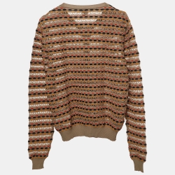 Pre Owned M Missoni Beige Eyelet Patterned Knit Cardigan M