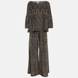 M Missoni Black/Gold Patterned Lurex Knit Top & Trouser Cord Set L/M