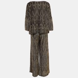 M Missoni Black/Gold Patterned Lurex Knit Top & Trouser Cord Set L/M
