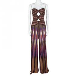 Pre Owned M Missoni Multicolor Lurex Knit Tube Top and High Waist Pants Set M