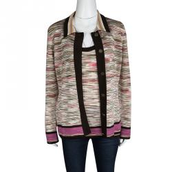 Pre Owned M Missoni Multicolor Striped Knit Top and Cardigan Set L