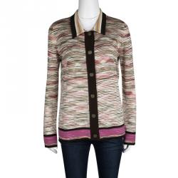 Pre Owned M Missoni Multicolor Striped Knit Top and Cardigan Set L