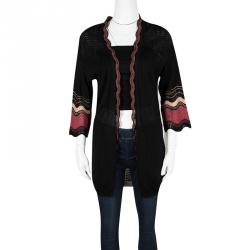 Pre Owned M Missoni Black Wool Contrast Trim Open Front Cardigan S