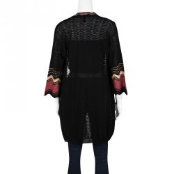 Pre Owned M Missoni Black Wool Contrast Trim Open Front Cardigan S