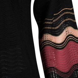 Pre Owned M Missoni Black Wool Contrast Trim Open Front Cardigan S