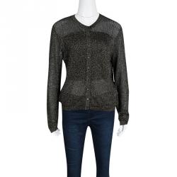 Pre Owned كارديغان أم ميزوني تريكو لوريكس أسود ميتاليك بأزرار أمامية L