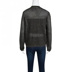 Pre Owned كارديغان أم ميزوني تريكو لوريكس أسود ميتاليك بأزرار أمامية L