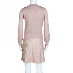 M Missoni Blush Pink Lurex Knit Patterned Dress and Perforated Cardigan Set M