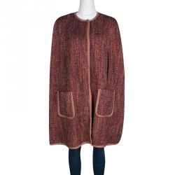 Pre Owned كارديغان أم ميزوني طويل أزرار أمامية تصميم بونشو فتحة شانكي متعدد الألوان L