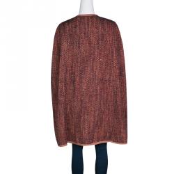 Pre Owned كارديغان أم ميزوني طويل أزرار أمامية تصميم بونشو فتحة شانكي متعدد الألوان L