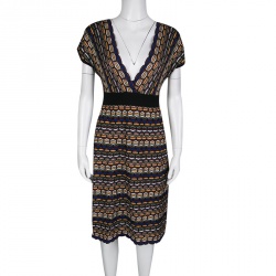 Pre Owned فستان أم ميزوني تريكو متعدد الألوان برقبة واسعة M