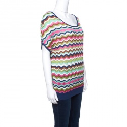 مملوكة مسبقًا M Missoni Multicolor Wave Pattern Perforated Knit Top M