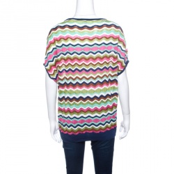 مملوكة مسبقًا M Missoni Multicolor Wave Pattern Perforated Knit Top M