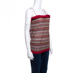 Pre Owned توب أم ميزوني تريكو متعدد الألوان بحواف مكشكشة حمالات رفيعة L