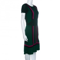 Pre Owned M Missoni Green Textured Patterned Knit Flared Bottom Dress M