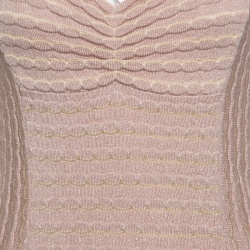 Pre Owned M Missoni Beige Lurex Patterned Knit Sleeveless Dress S