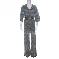 Pre Owned M Missoni Multicolor Lurex Knit Jumpsuit and Wrap Cardigan Set S