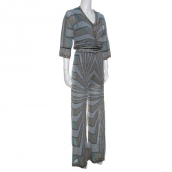 Pre Owned M Missoni Multicolor Lurex Knit Jumpsuit and Wrap Cardigan Set S