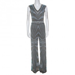 Pre Owned M Missoni Multicolor Lurex Knit Jumpsuit and Wrap Cardigan Set S