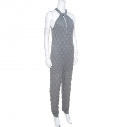 M Missoni Grey Lurex Patterned Knit Twist Neck Strap Detail Jumpsuit S