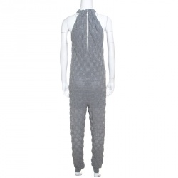 M Missoni Grey Lurex Patterned Knit Twist Neck Strap Detail Jumpsuit S