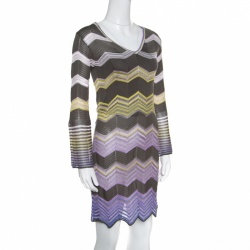 Pre Owned M Missoni Multicolor Chevron Patterned Perforated Long Sleeve Dress S