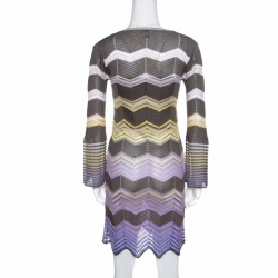 Pre Owned M Missoni Multicolor Chevron Patterned Perforated Long Sleeve Dress S