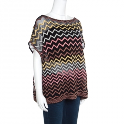 Pre Owned توب إم ميزوني نمط شيفرون متعدد الألوان مثقب واسع M