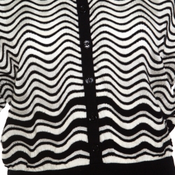 Pre Owned M Missoni Monochrome Wave Patterned Knit Collared Short Sleeve Dress M