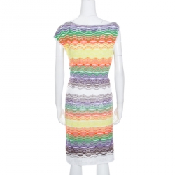 Pre Owned فستان لإم ميزوني تريكو مثقب متعدد الألوان ملتف بلا أكمام S