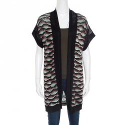Pre Owned M Missoni Multicolor Perforated Knit Front Open Short Sleeve Cardigan M