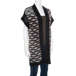 Pre Owned M Missoni Multicolor Perforated Knit Front Open Short Sleeve Cardigan M
