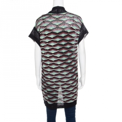 Pre Owned M Missoni Multicolor Perforated Knit Front Open Short Sleeve Cardigan M