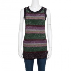 M Missoni Multicolor Patterned Lurex Knit Fuzzy Trim Detail Sleeveless Top S