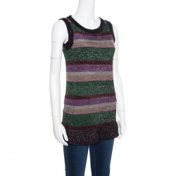 M Missoni Multicolor Patterned Lurex Knit Fuzzy Trim Detail Sleeveless Top S