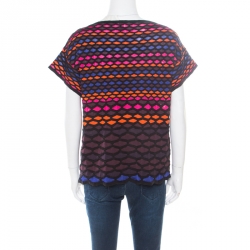 Pre Owned M Missoni Multicolor Fishscale Pattern Textured Knit Short Sleeve Top M