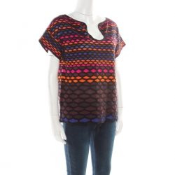 Pre Owned M Missoni Multicolor Fishscale Pattern Textured Knit Short Sleeve Top M