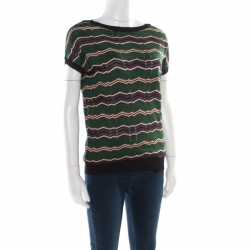 Pre Owned توب إم ميزوني تريكو نمط شيفرون متعدد الألوان حواف مضلعة M