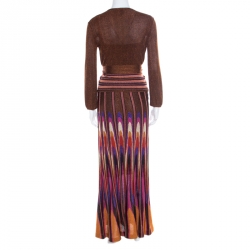 Pre Owned طقم فستان وجاكيت أم ميزوني بفتحات على الصدر نسيج لوريكس متعدد الألوان S