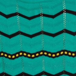 Pre Owned فستان ماكسي إم ميزوني تريكو نمط شيفرون أخضر بلا أكمام M