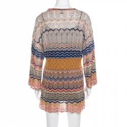 Pre Owned M Missoni Multicolor Lurex Perforated Chevron Patterned Knit Tunic M