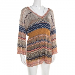 Pre Owned M Missoni Multicolor Lurex Perforated Chevron Patterned Knit Tunic M