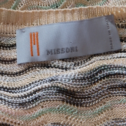 Pre Owned M Missoni Beige Wave Pattern Perforated Knit Wait Tie Detail Sleeveless Dress M