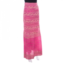 Pre Owned M Missoni Pink Lurex Knit Chevron Paneled Maxi Skirt S