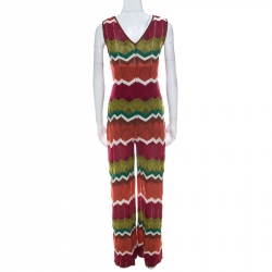 M Missoni Multicolor Zig Zag Pattern Knit Sleeveless Jumpsuit S 