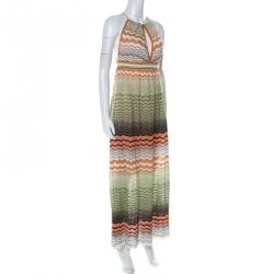 Pre Owned M Missoni Multicolor Wave Knit Halter Neck Maxi Dress M 