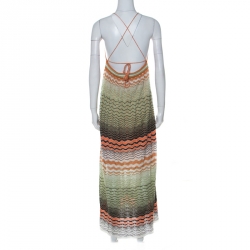 Pre Owned M Missoni Multicolor Wave Knit Halter Neck Maxi Dress M 